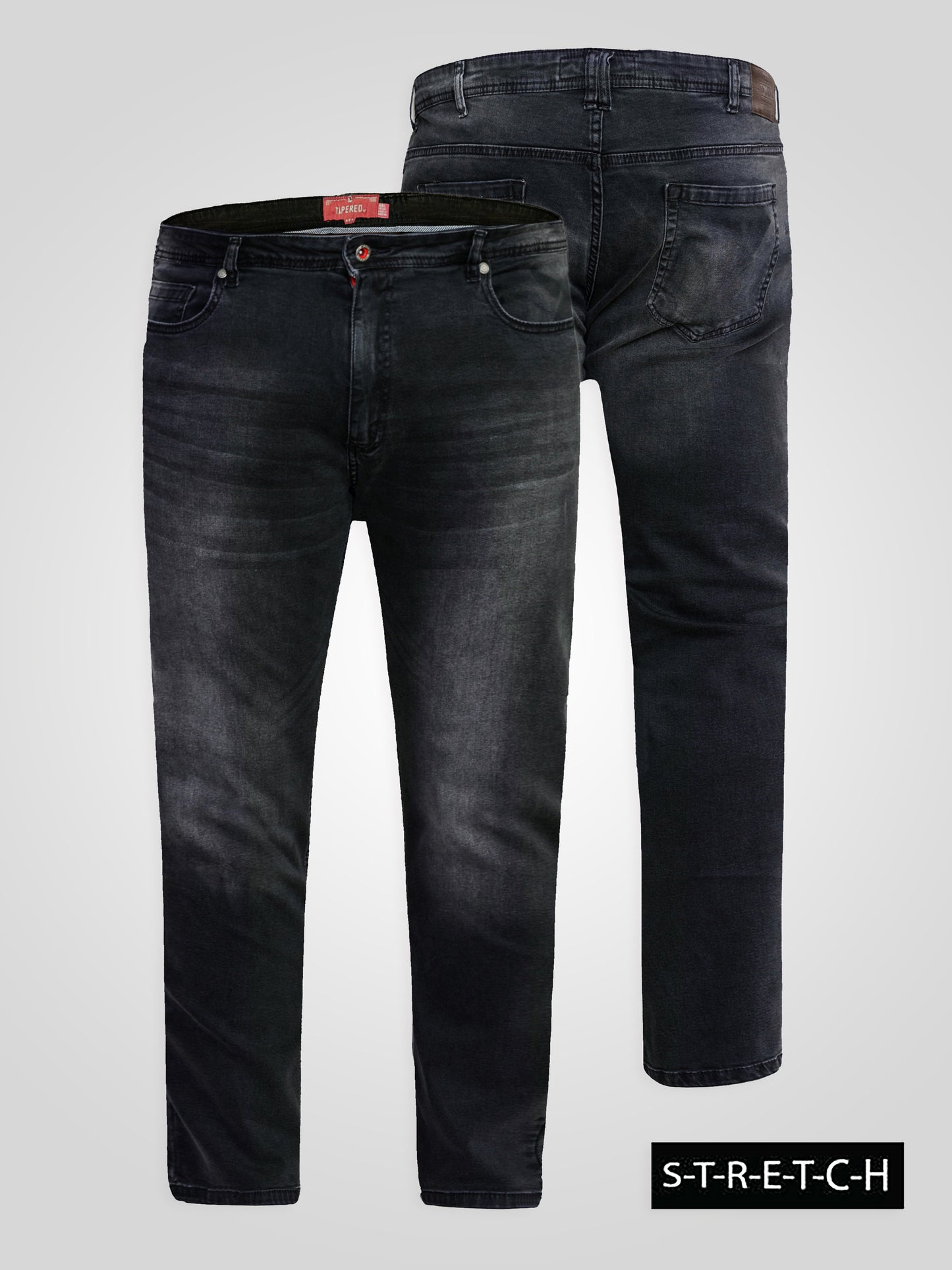 BENSON -D555 Grey Stonewash Tapered Fit Stretch Jeans