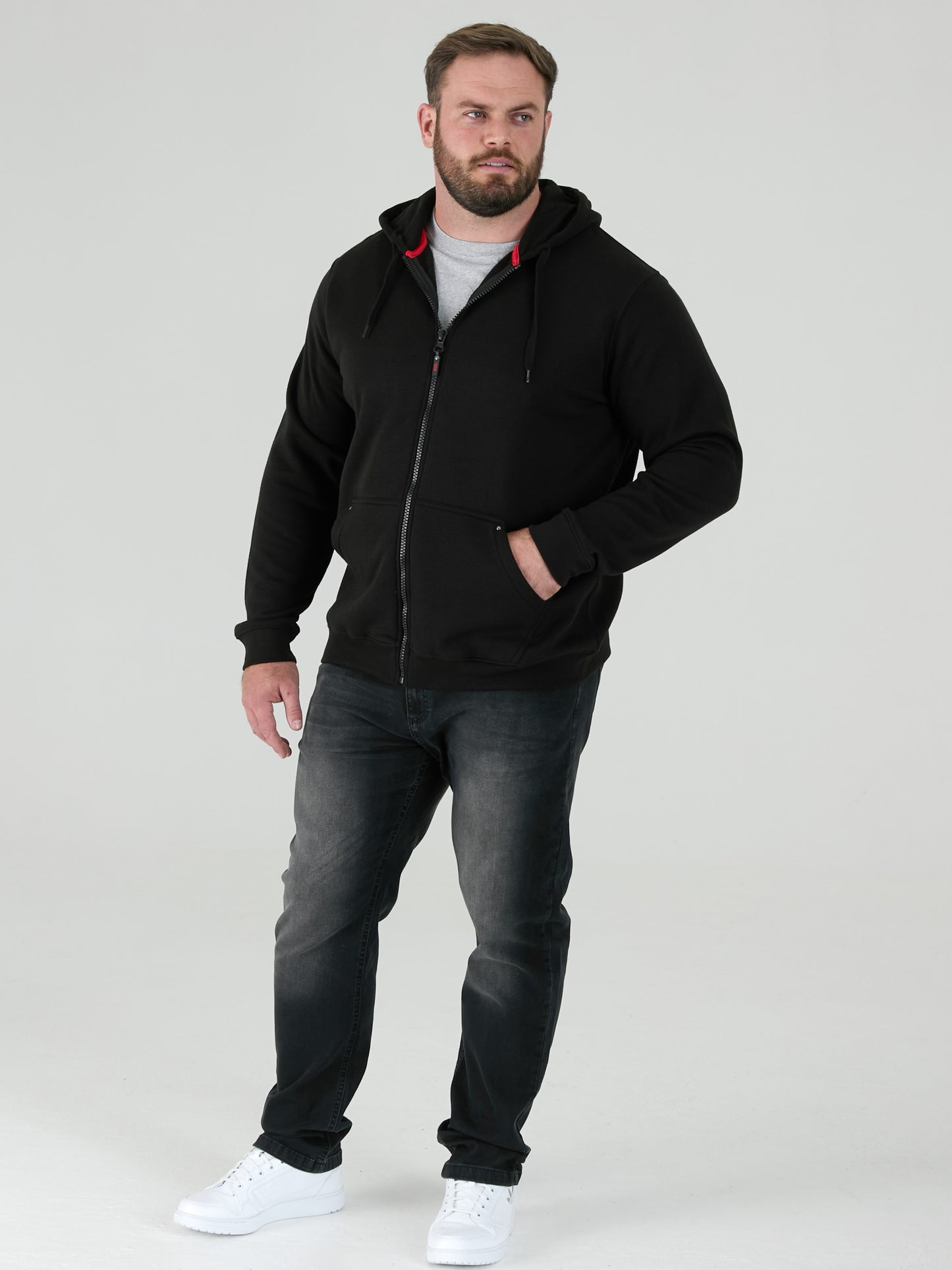 CANTOR-D555 Black Heavy Weight Zip Through Hooded Sweatshirt