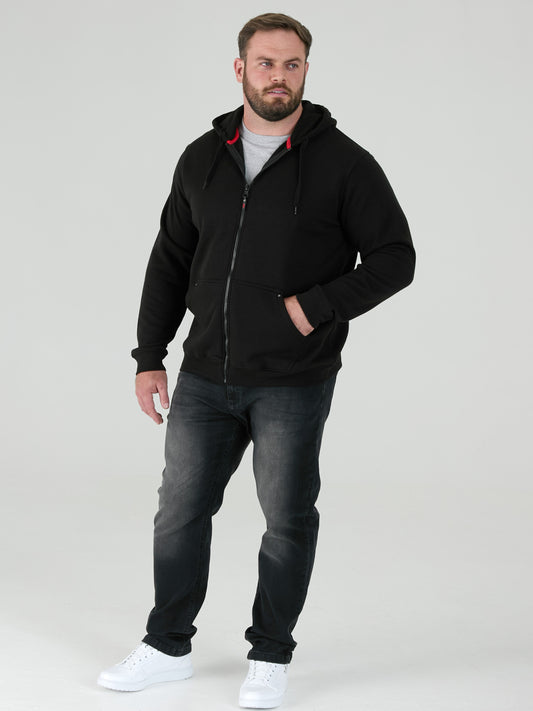 CANTOR-D555 Black Heavy Weight Zip Through Hooded Sweatshirt