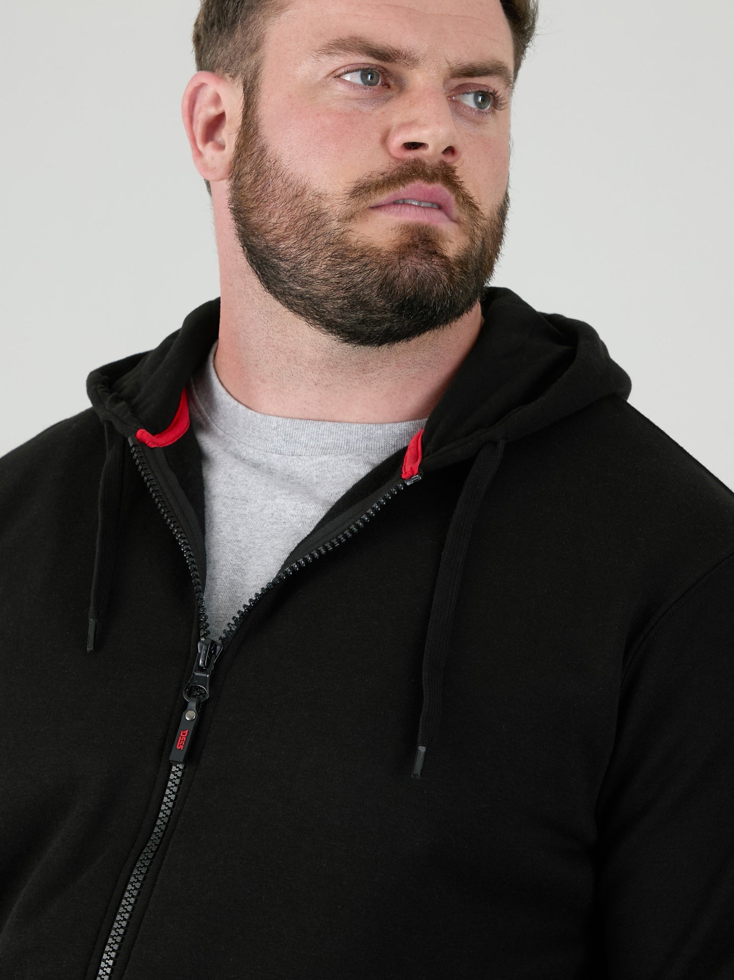 CANTOR-D555 Black Heavy Weight Zip Through Hooded Sweatshirt
