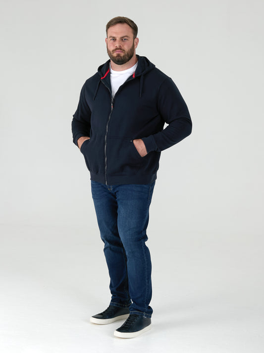 CANTOR-D555 Navy Blue Heavy Weight Zip Through Hooded Sweatshirt