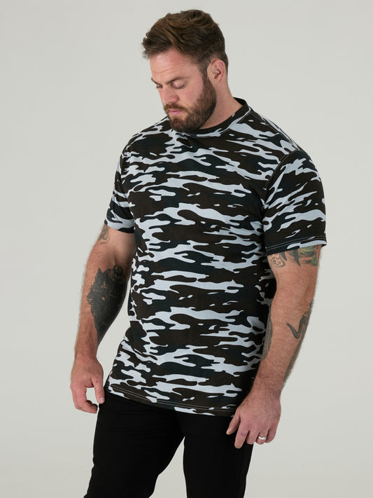 GASTON -D555 Grey Camouflage Print Crew Neck T-Shirt