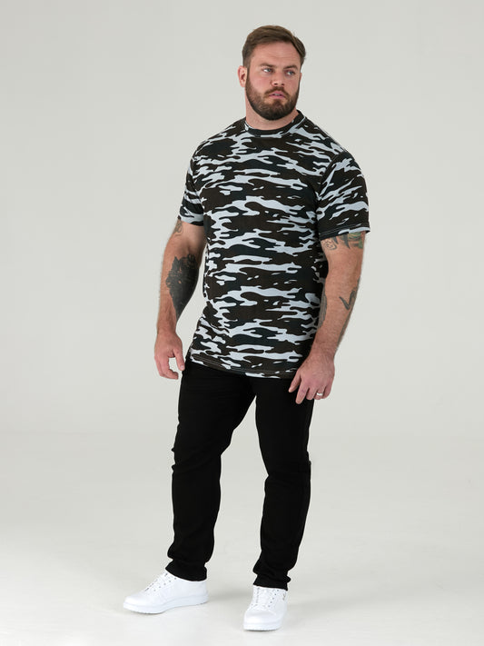 GASTON -D555 Grey Camouflage Print Crew Neck T-Shirt