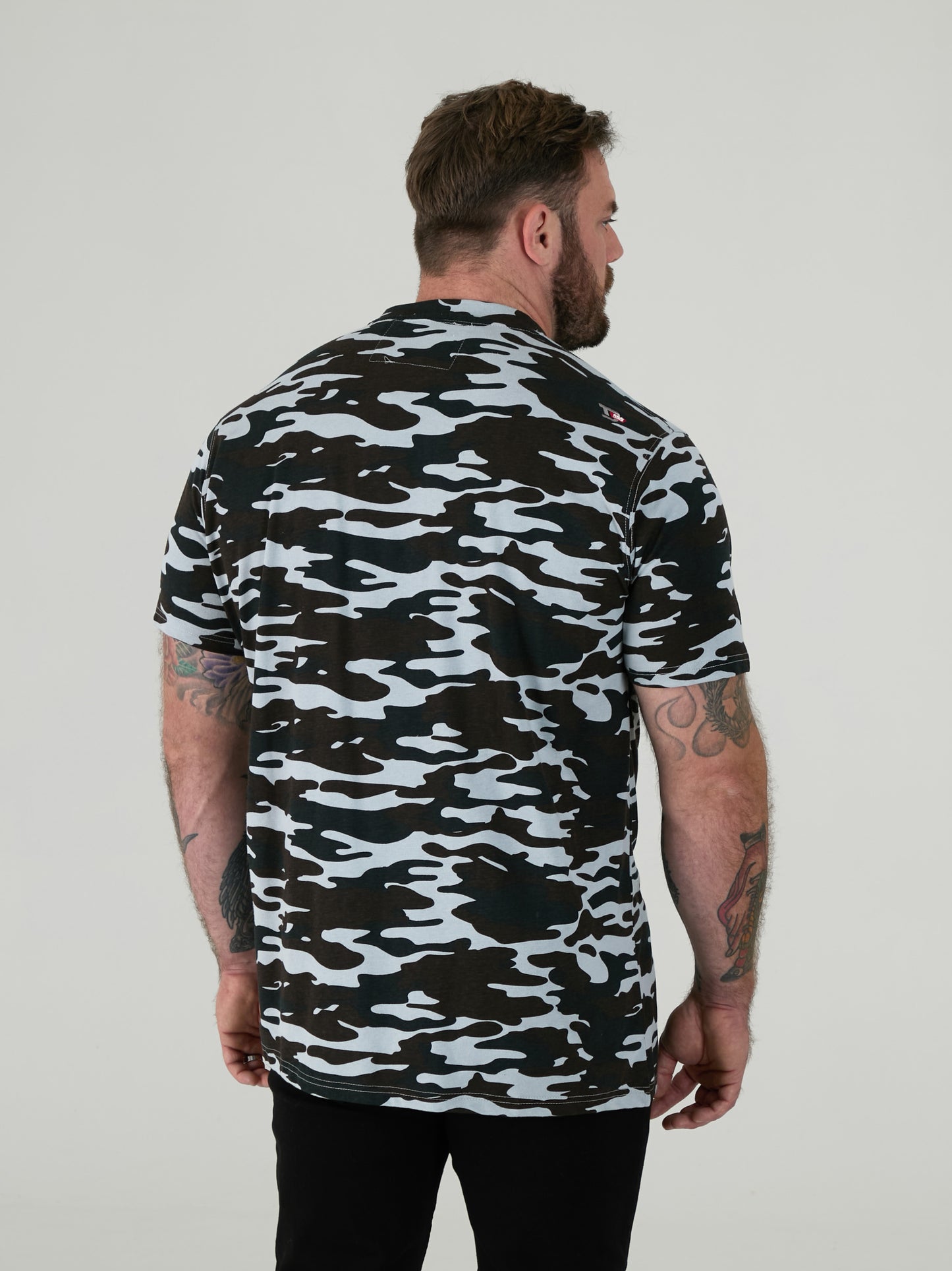 GASTON -D555 Grey Camouflage Print Crew Neck T-Shirt