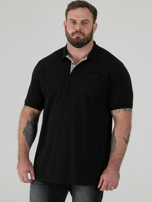GRANT -D555 Black Combed Pique Polo Shirt with Pocket