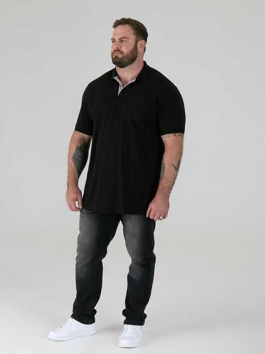 GRANT -D555 Black Combed Pique Polo Shirt with Pocket