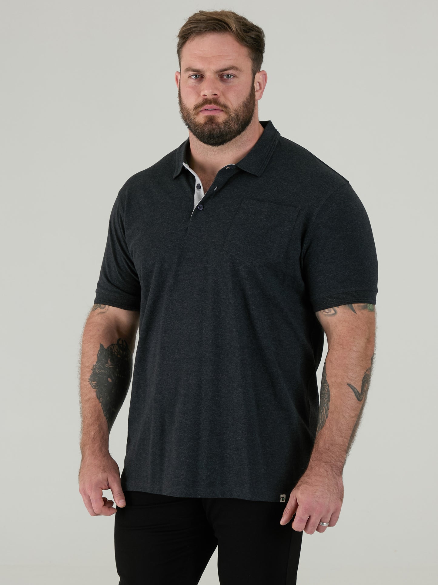 GRANT -D555 Charcoal Combed Pique Polo Shirt with Pocket