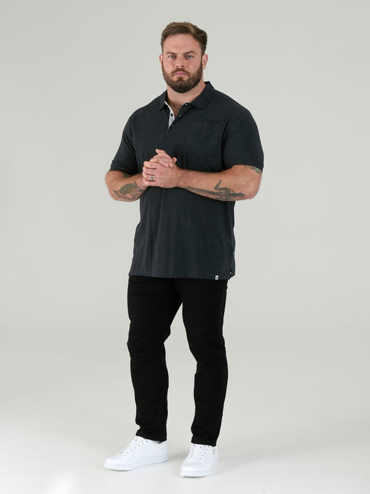 GRANT -D555 Charcoal Combed Pique Polo Shirt with Pocket