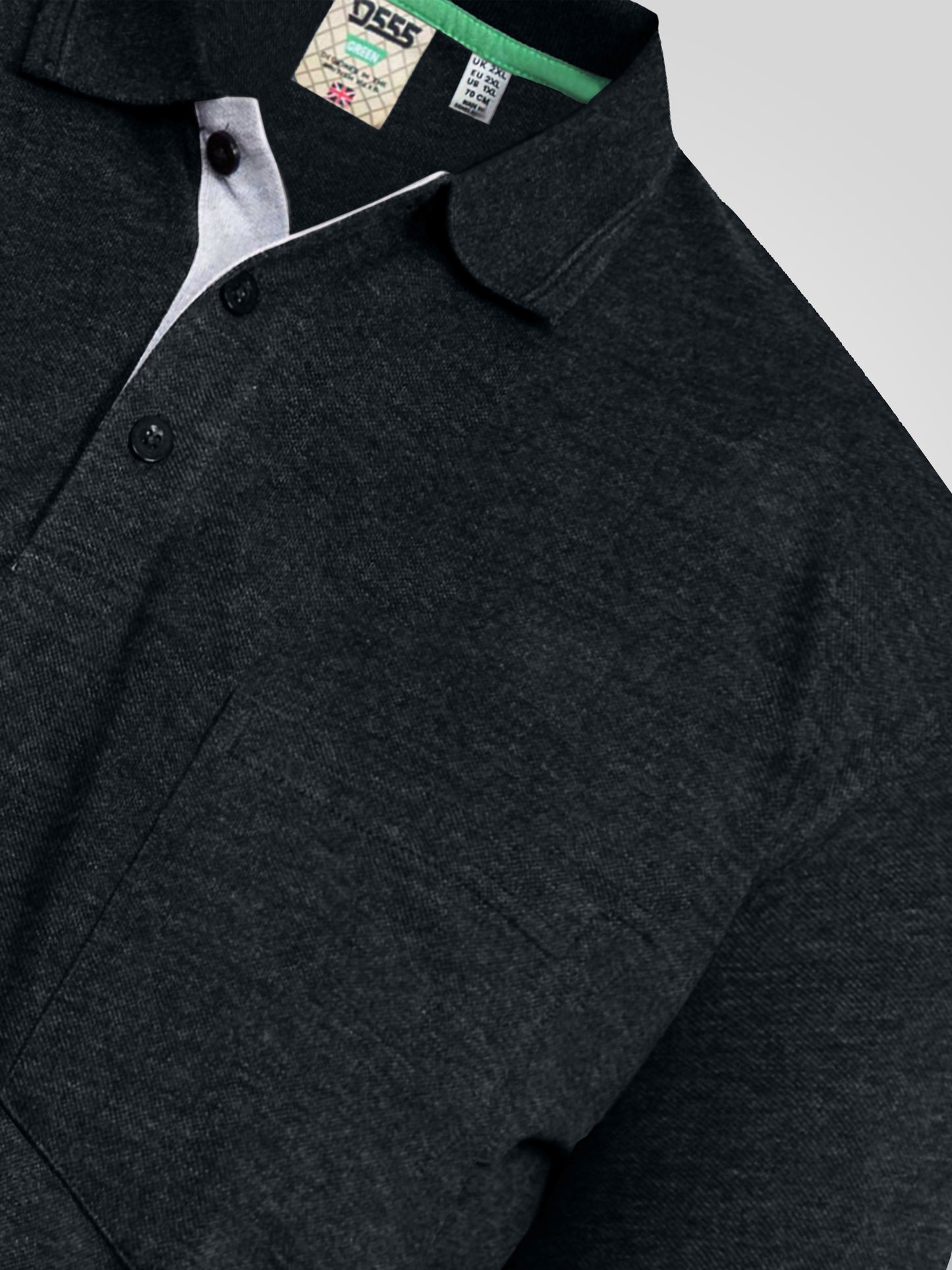 GRANT -D555 Charcoal Combed Pique Polo Shirt with Pocket