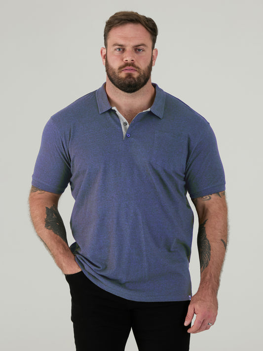 GRANT -D555 Denim Blue Combed Pique Polo Shirt with Pocket
