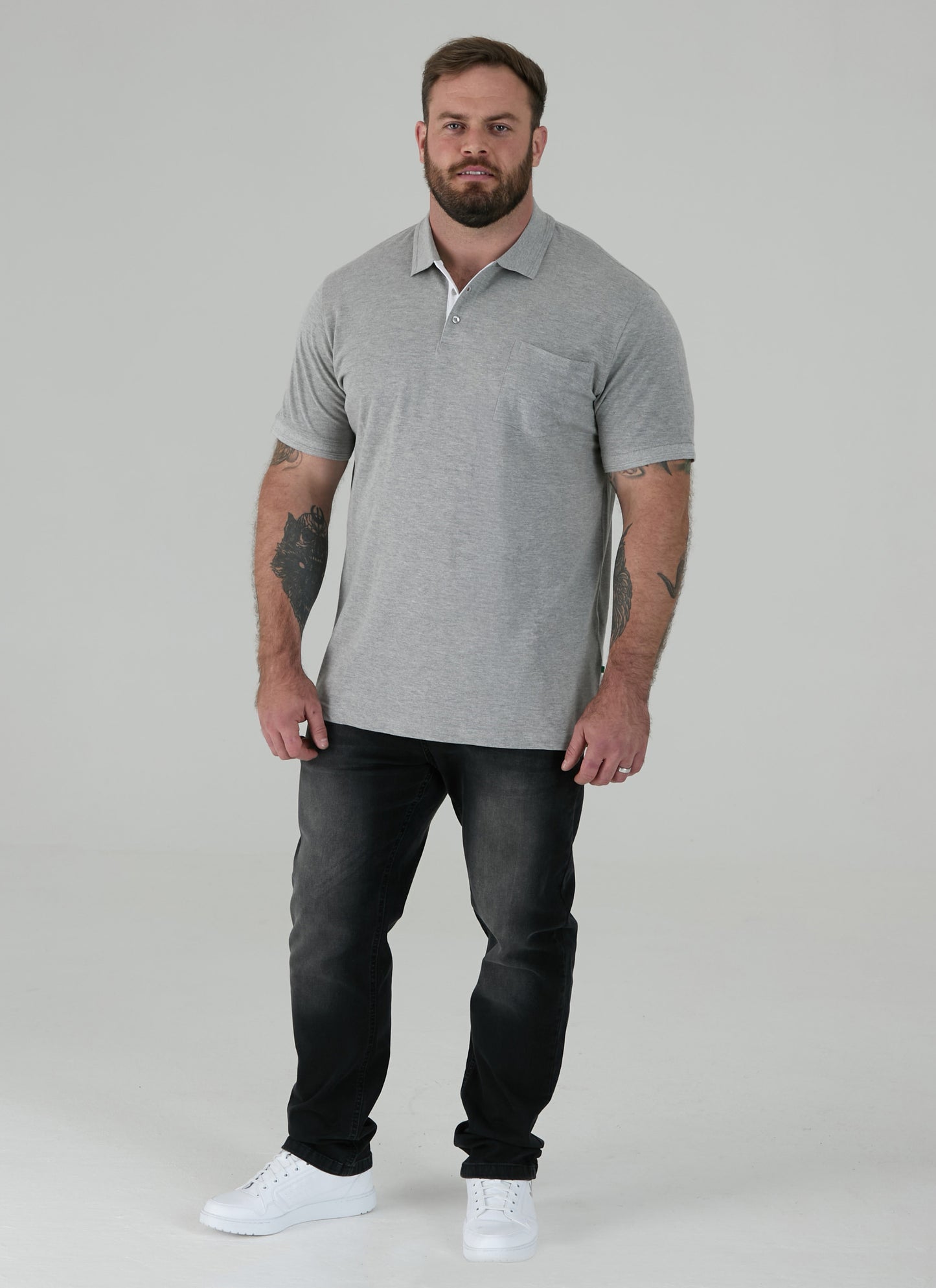 GRANT -D555 Grey Combed Pique Polo Shirt with Pocket