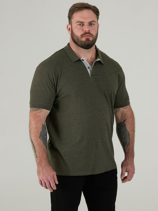 GRANT -D555 Khaki Green Combed Pique Polo Shirt with Pocket