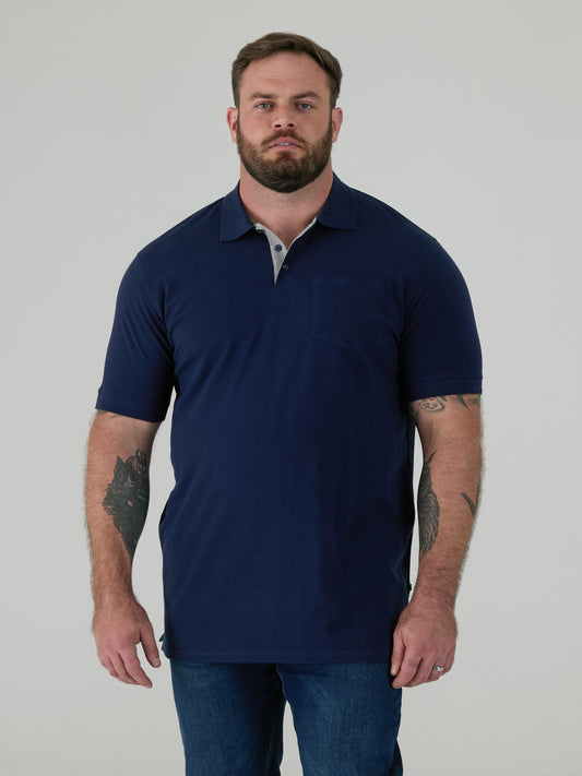 GRANT -D555 Navy Blue Combed Pique Polo Shirt with Pocket