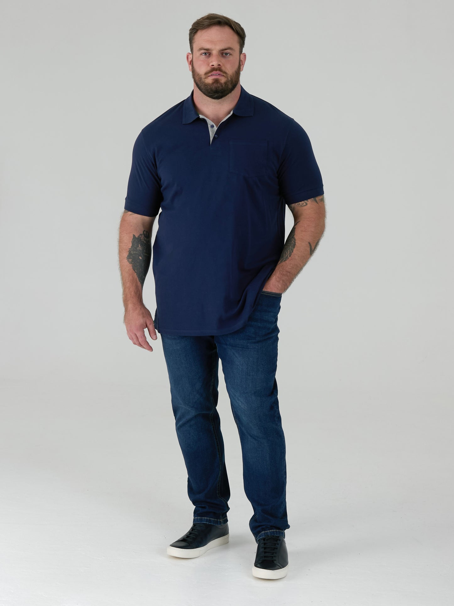GRANT -D555 Navy Blue Combed Pique Polo Shirt with Pocket