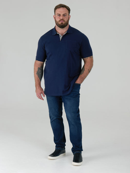 GRANT -D555 Navy Blue Combed Pique Polo Shirt with Pocket