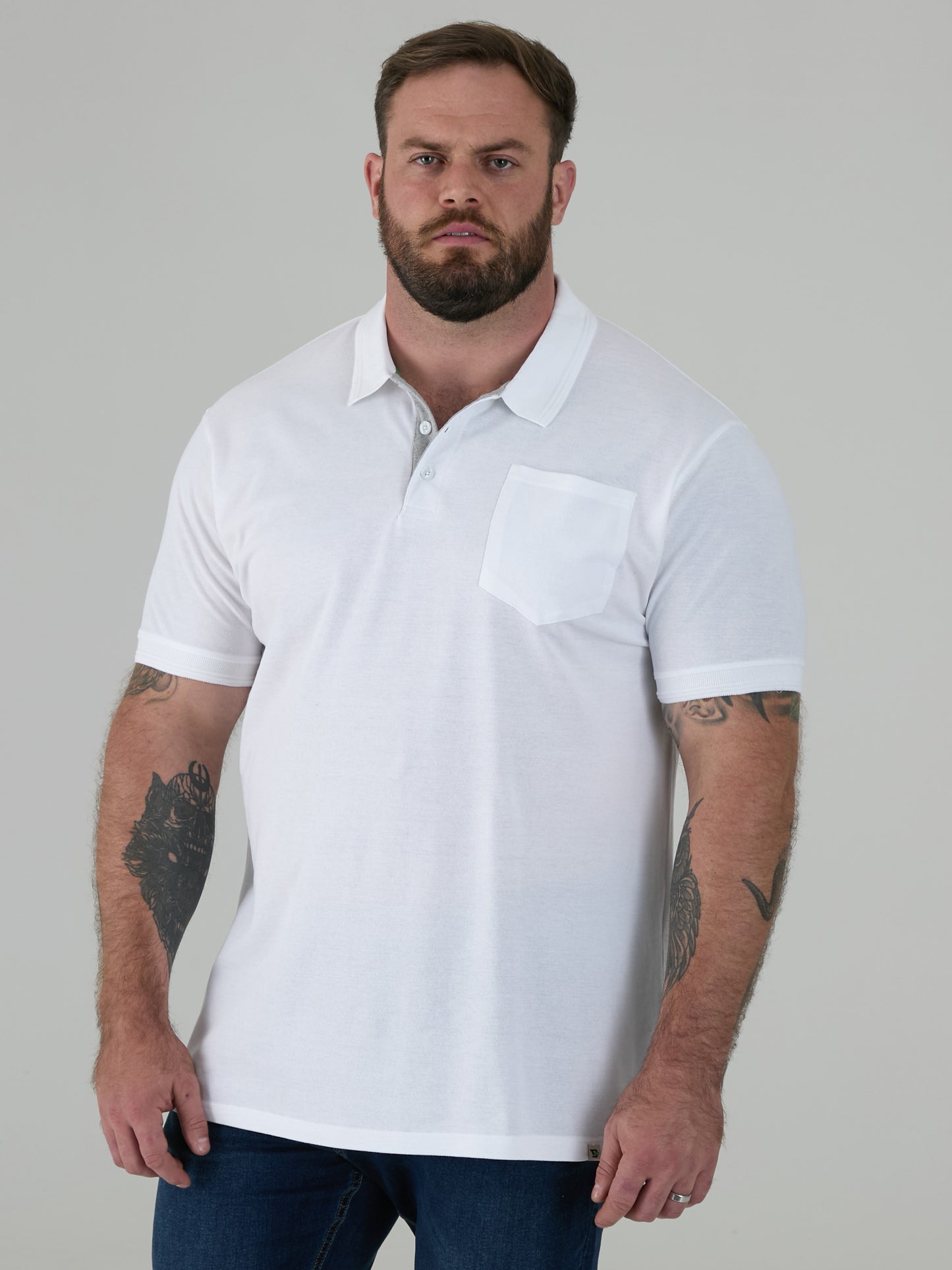 GRANT -D555 White Combed Pique Polo Shirt with Pocket
