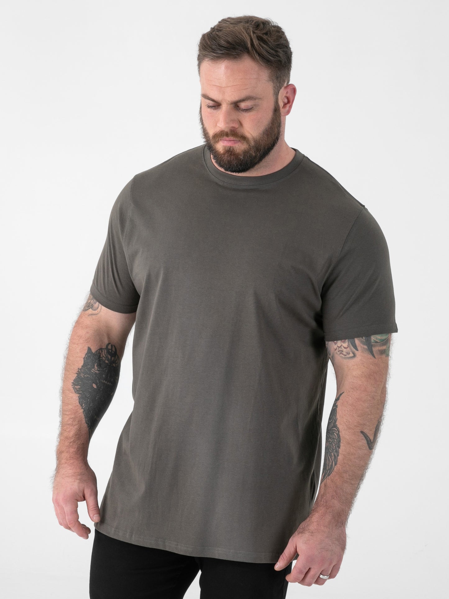 FLYERS  -D555 Khaki Green Premium Weight Combed Cotton Crew Neck T-Shirts