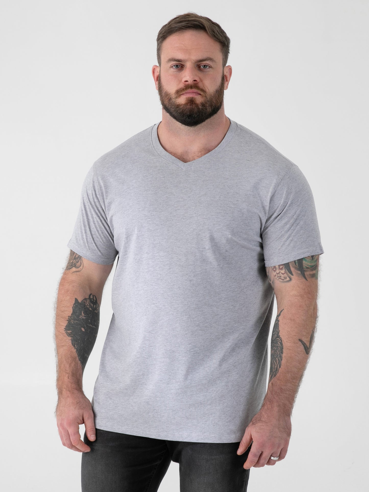 SIGNATURE -D555 Grey Premium Weight Combed Cotton V Neck T-Shirt