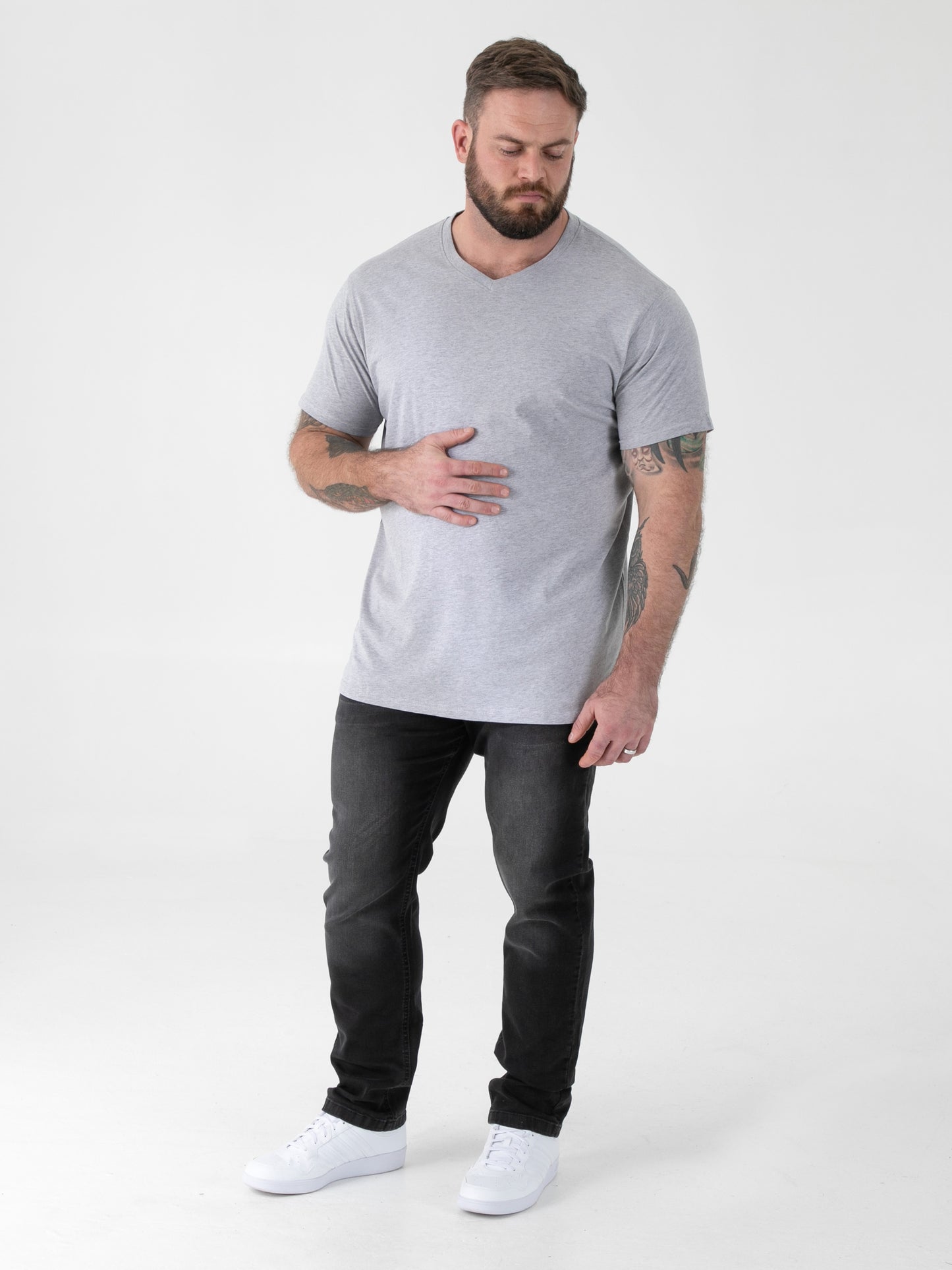 SIGNATURE -D555 Grey Premium Weight Combed Cotton V Neck T-Shirt