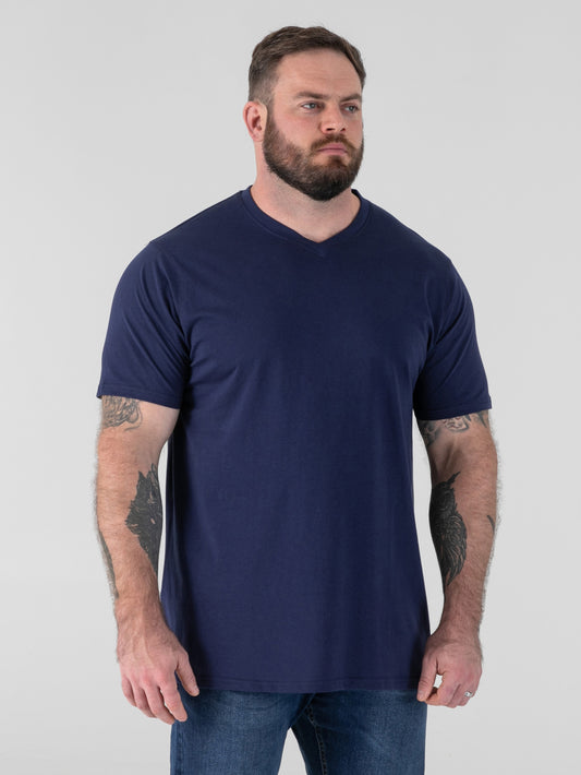SIGNATURE -D555 Navy Blue Premium Weight Combed Cotton V Neck T-Shirt