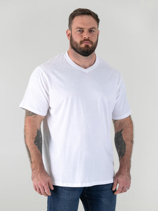 SIGNATURE -D555 White Premium Weight Combed Cotton V Neck T-Shirt