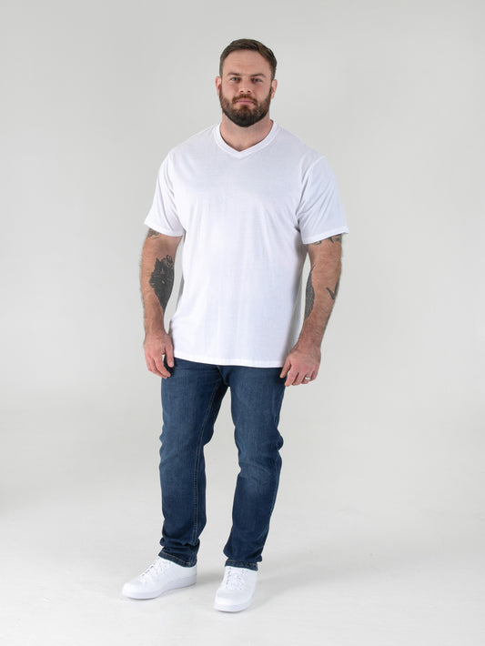 SIGNATURE -D555 White Premium Weight Combed Cotton V Neck T-Shirt