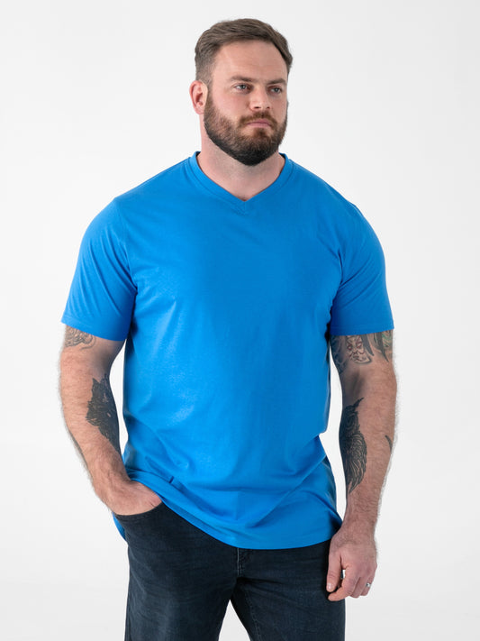 SIGNATURE -D555 Blue Premium Weight Combed Cotton V Neck T-Shirt