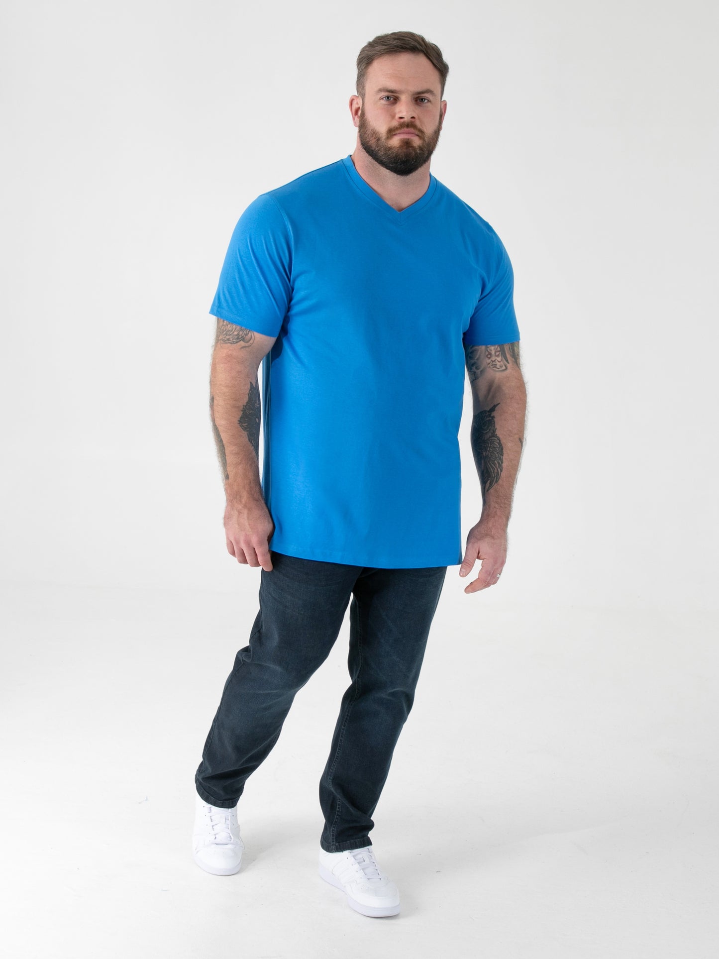 SIGNATURE -D555 Blue Premium Weight Combed Cotton V Neck T-Shirt