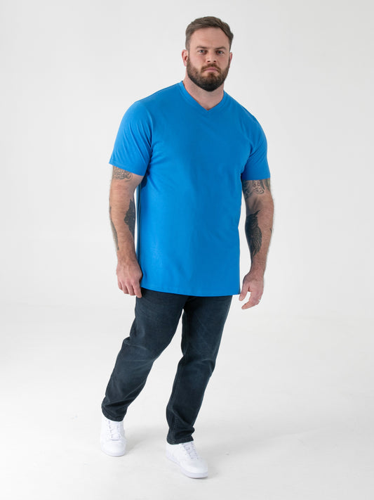 SIGNATURE -D555 Blue Premium Weight Combed Cotton V Neck T-Shirt
