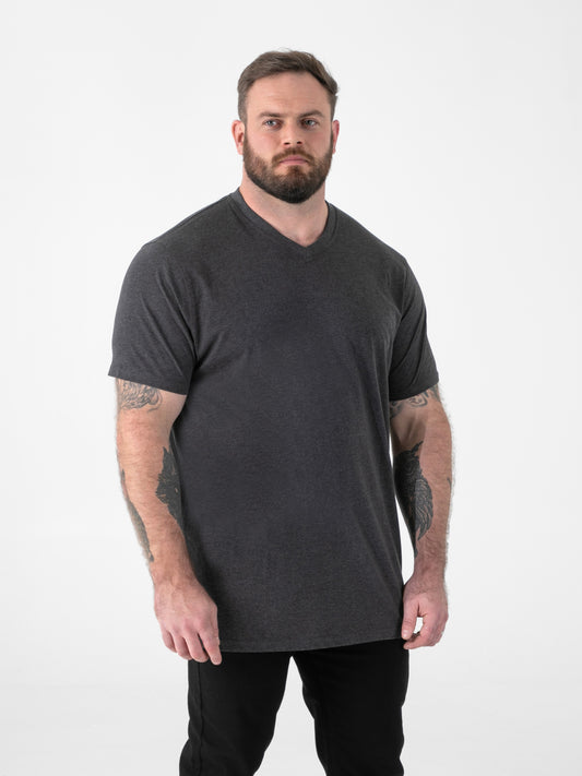 SIGNATURE -D555 Charcoal Premium Weight Combed Cotton V Neck T-Shirt