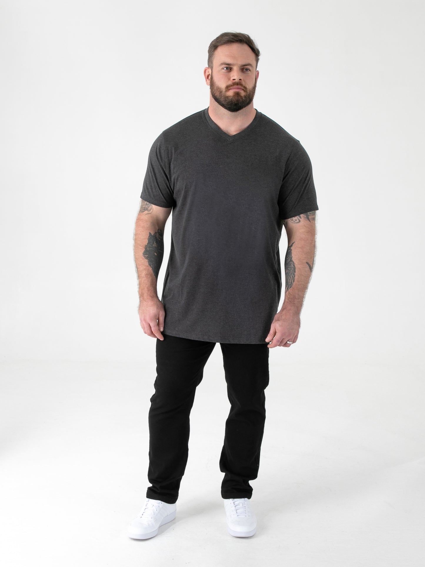 SIGNATURE -D555 Charcoal Premium Weight Combed Cotton V Neck T-Shirt