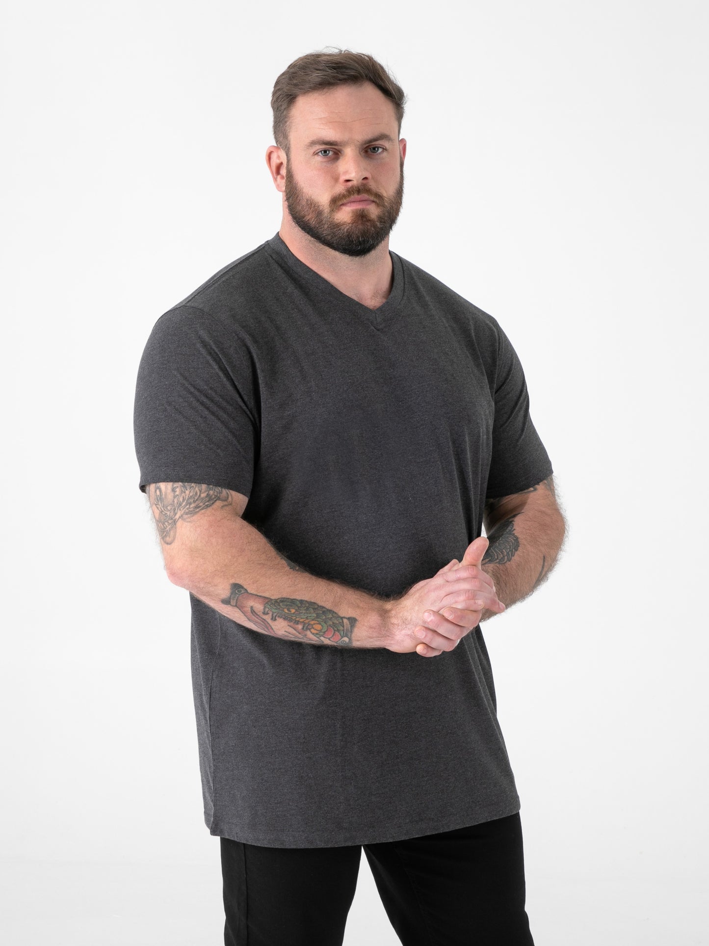SIGNATURE -D555 Charcoal Premium Weight Combed Cotton V Neck T-Shirt