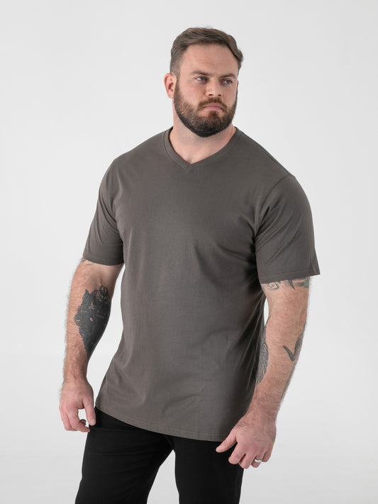 SIGNATURE -D555 Khaki Green Premium Weight Combed Cotton V Neck T-Shirt
