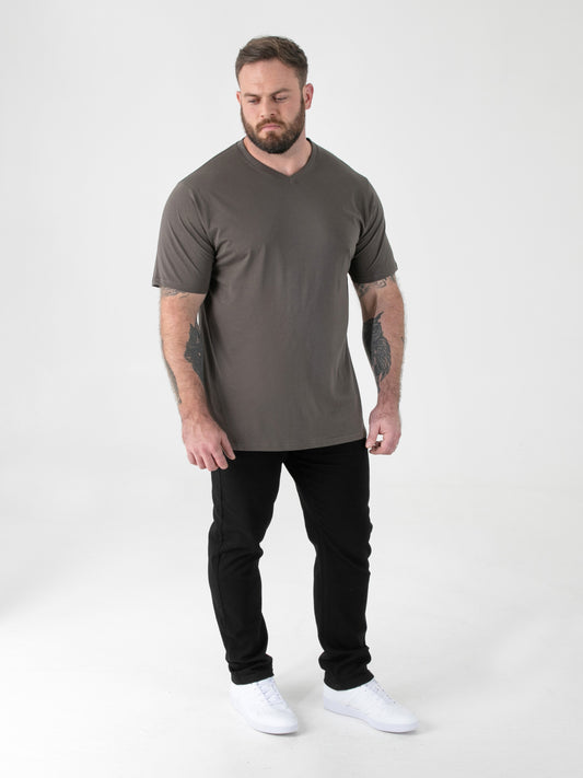SIGNATURE -D555 Khaki Green Premium Weight Combed Cotton V Neck T-Shirt