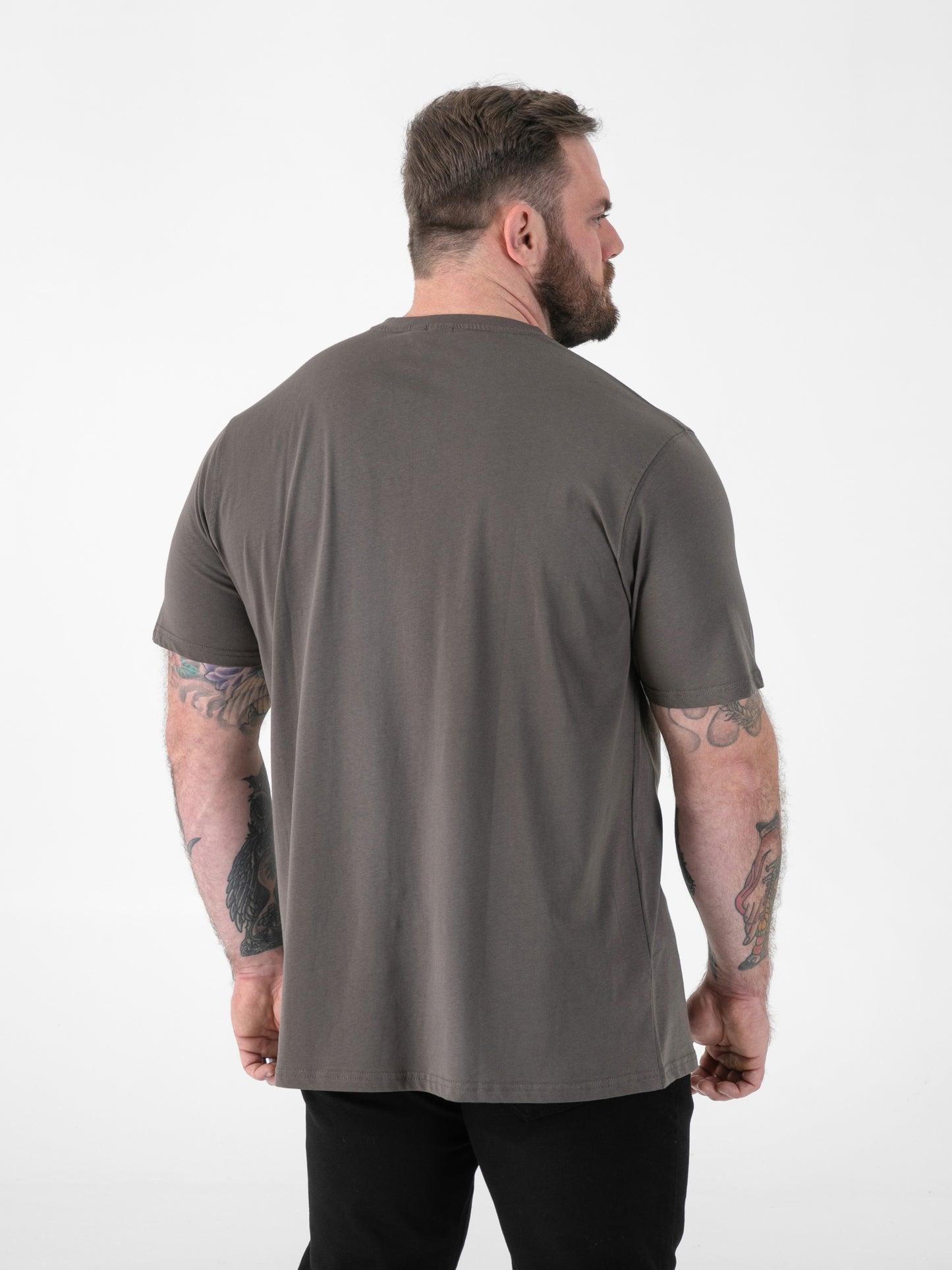 SIGNATURE -D555 Khaki Green Premium Weight Combed Cotton V Neck T-Shirt