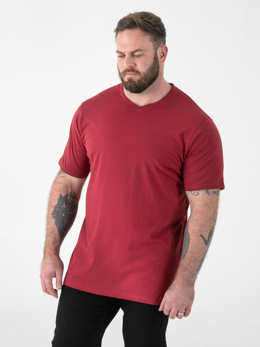 SIGNATURE -D555 Red Premium Weight Combed Cotton V Neck T-Shirt
