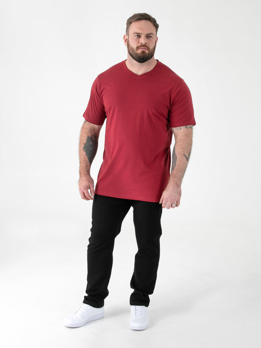 SIGNATURE -D555 Red Premium Weight Combed Cotton V Neck T-Shirt