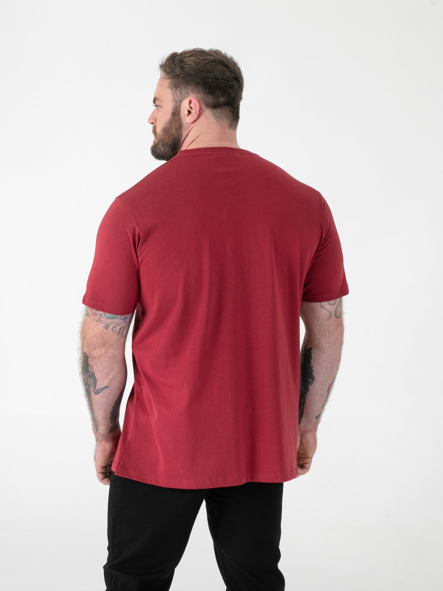 SIGNATURE -D555 Red Premium Weight Combed Cotton V Neck T-Shirt