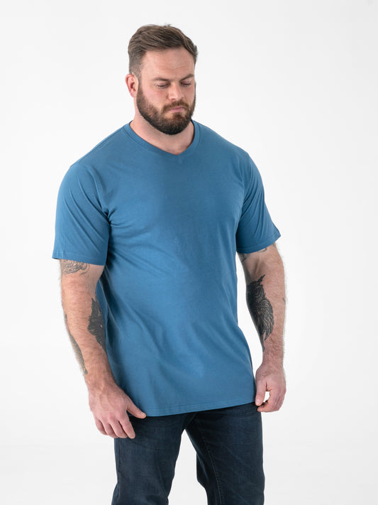 SIGNATURE -D555 Teal Blue Premium Weight Combed Cotton V Neck T-Shirt