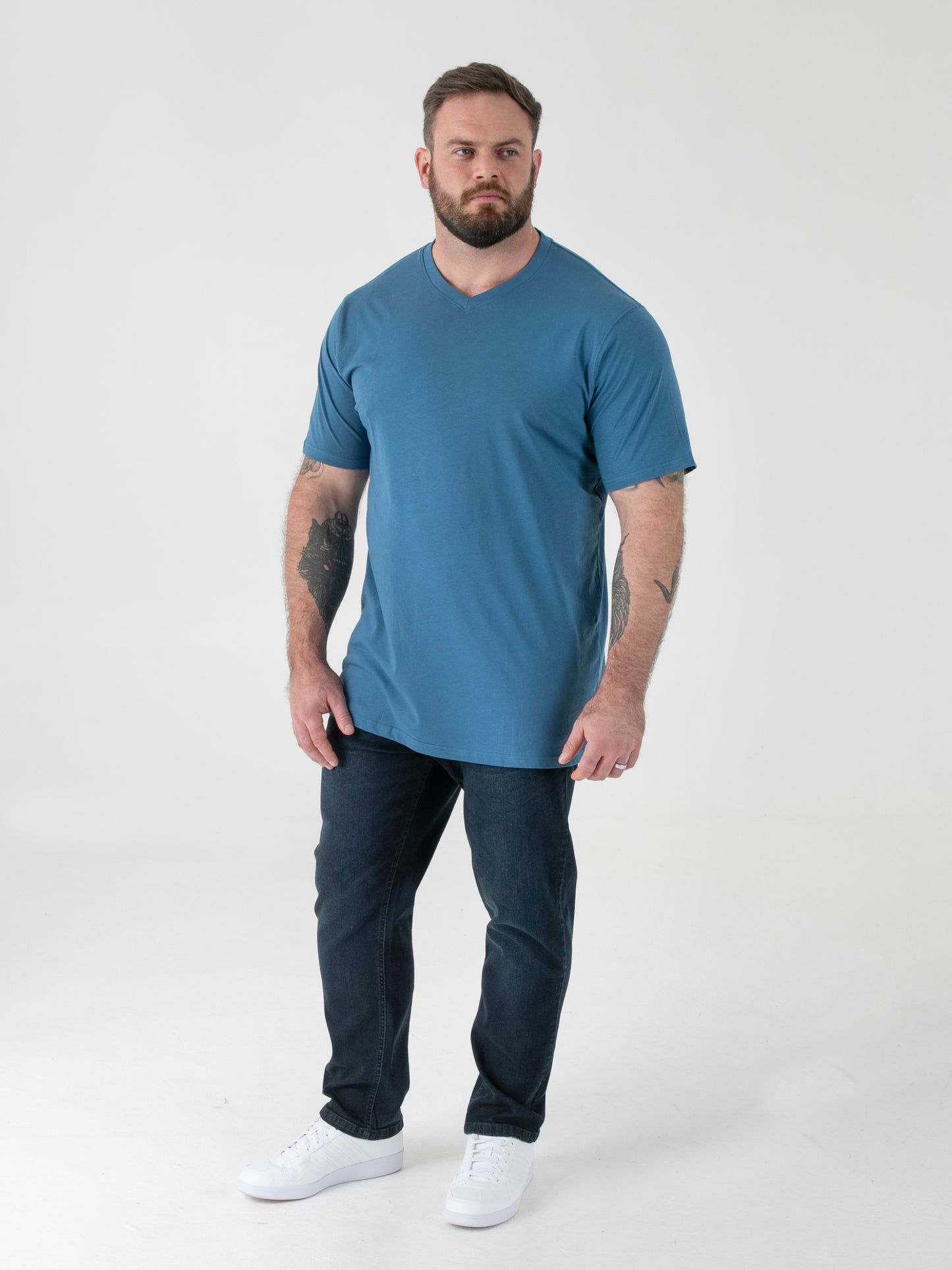 SIGNATURE -D555 Teal Blue Premium Weight Combed Cotton V Neck T-Shirt