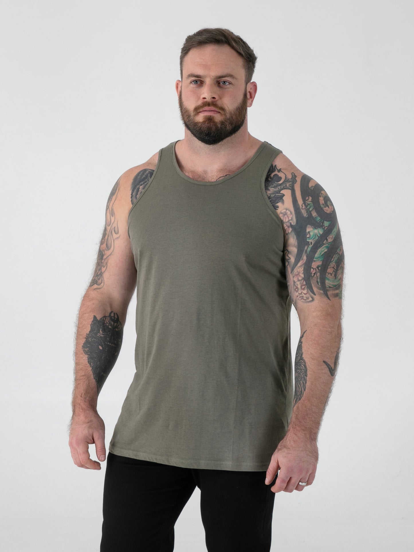 FABIO -D555 Khaki Green Classic Muscle Vest