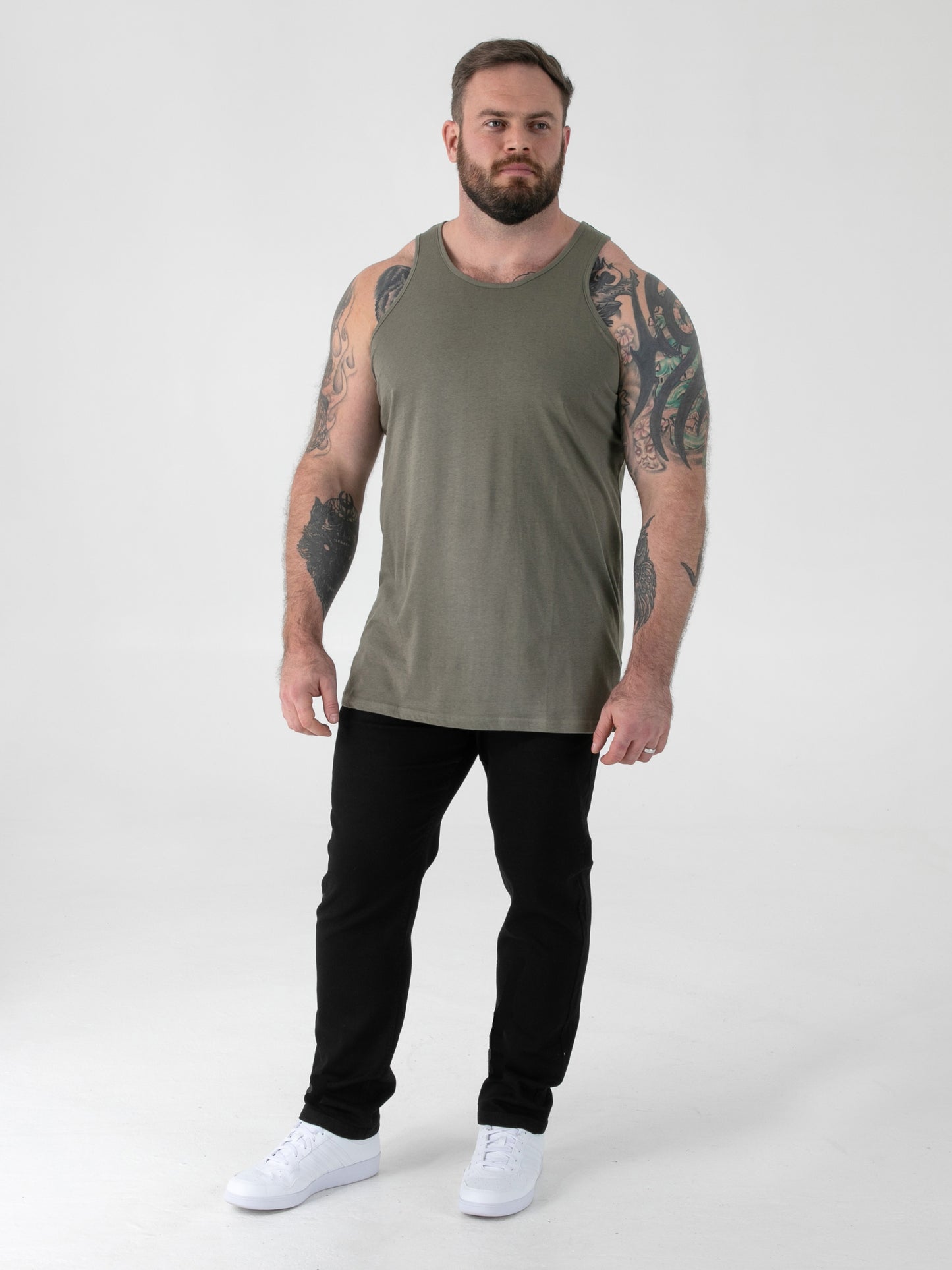 FABIO -D555 Khaki Green Classic Muscle Vest