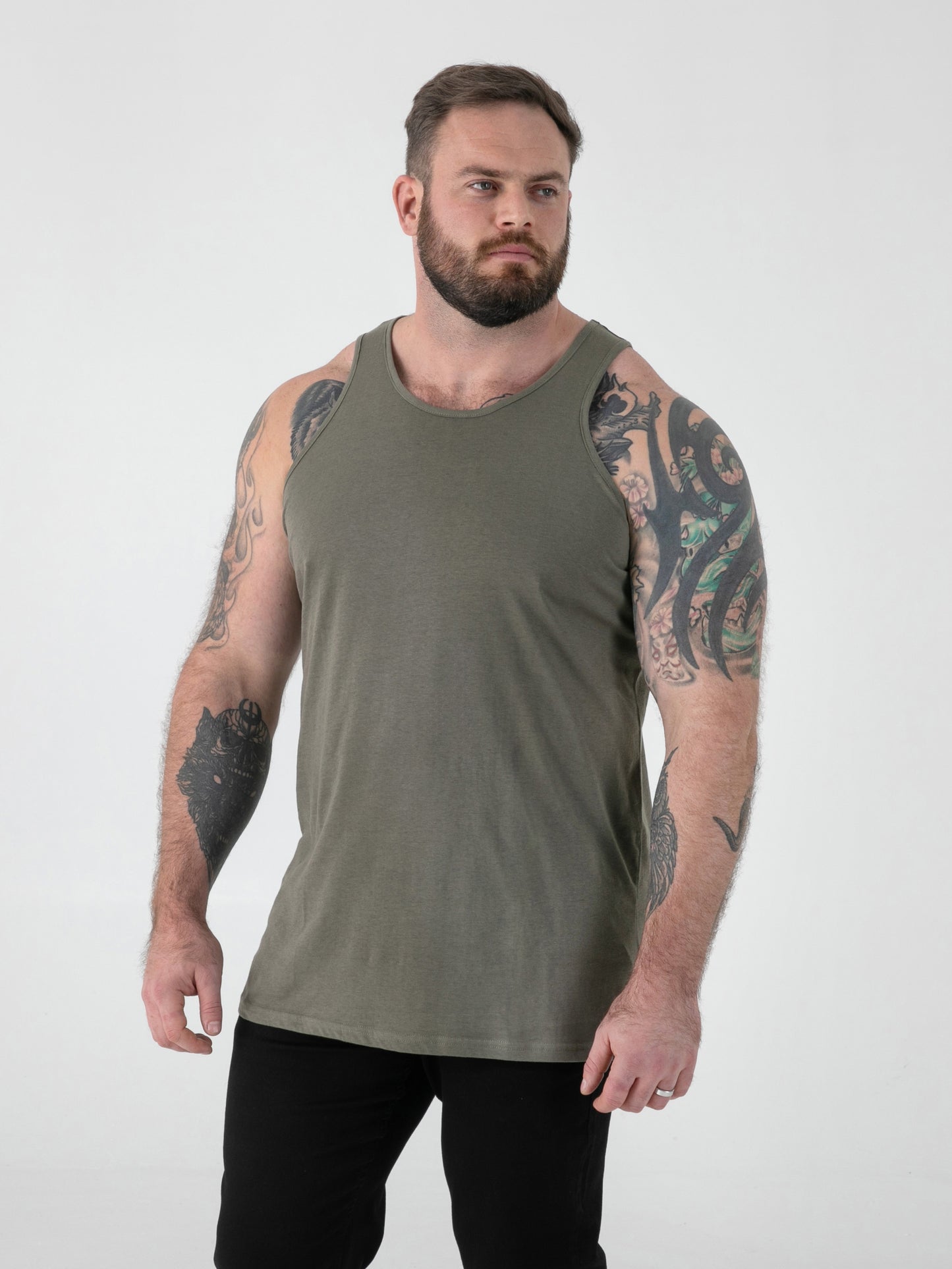 FABIO -D555 Khaki Green Classic Muscle Vest