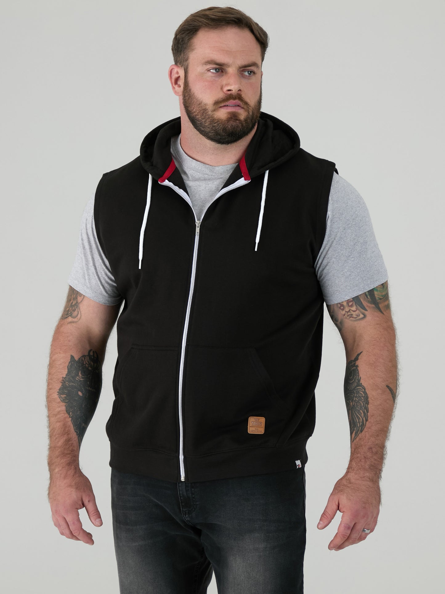 BLAKE-D555 Black Sleeveless Fleece Hoody