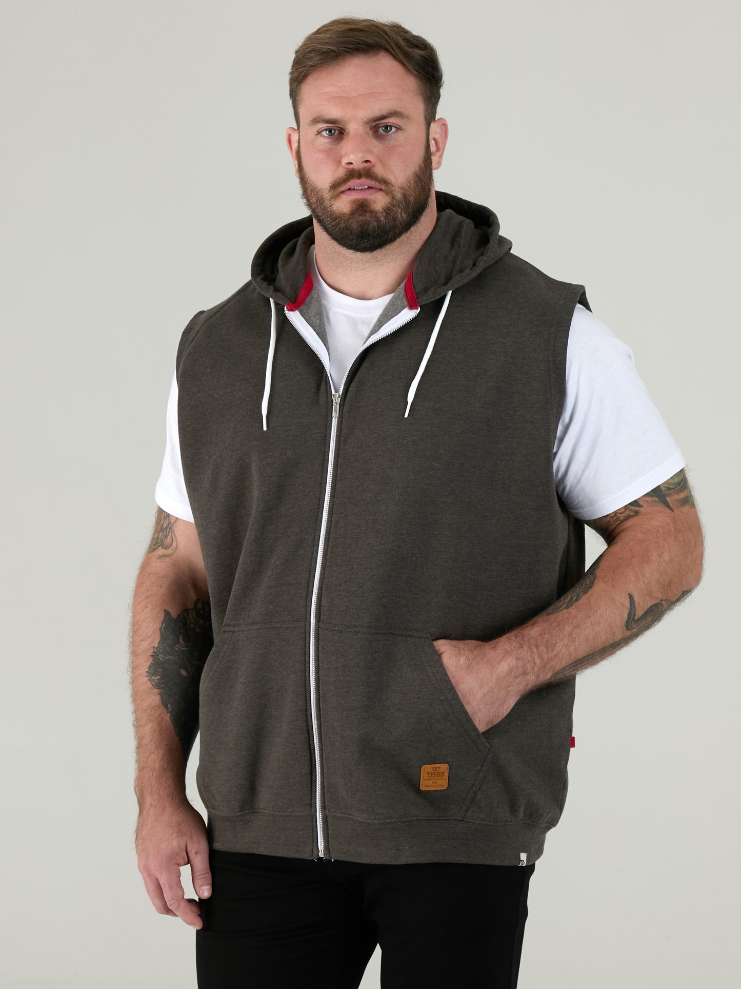 BLAKE-D555 Charcoal Sleeveless Fleece Hoody