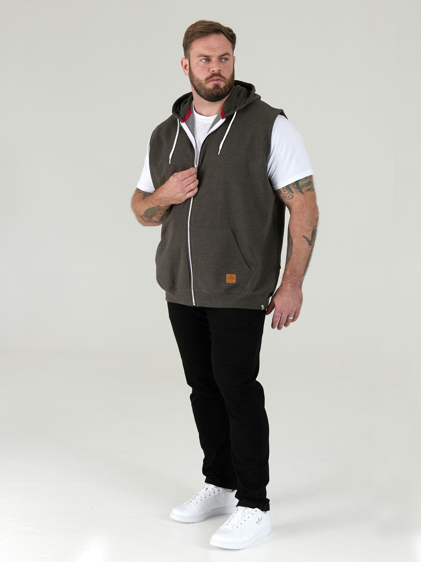 BLAKE-D555 Charcoal Sleeveless Fleece Hoody