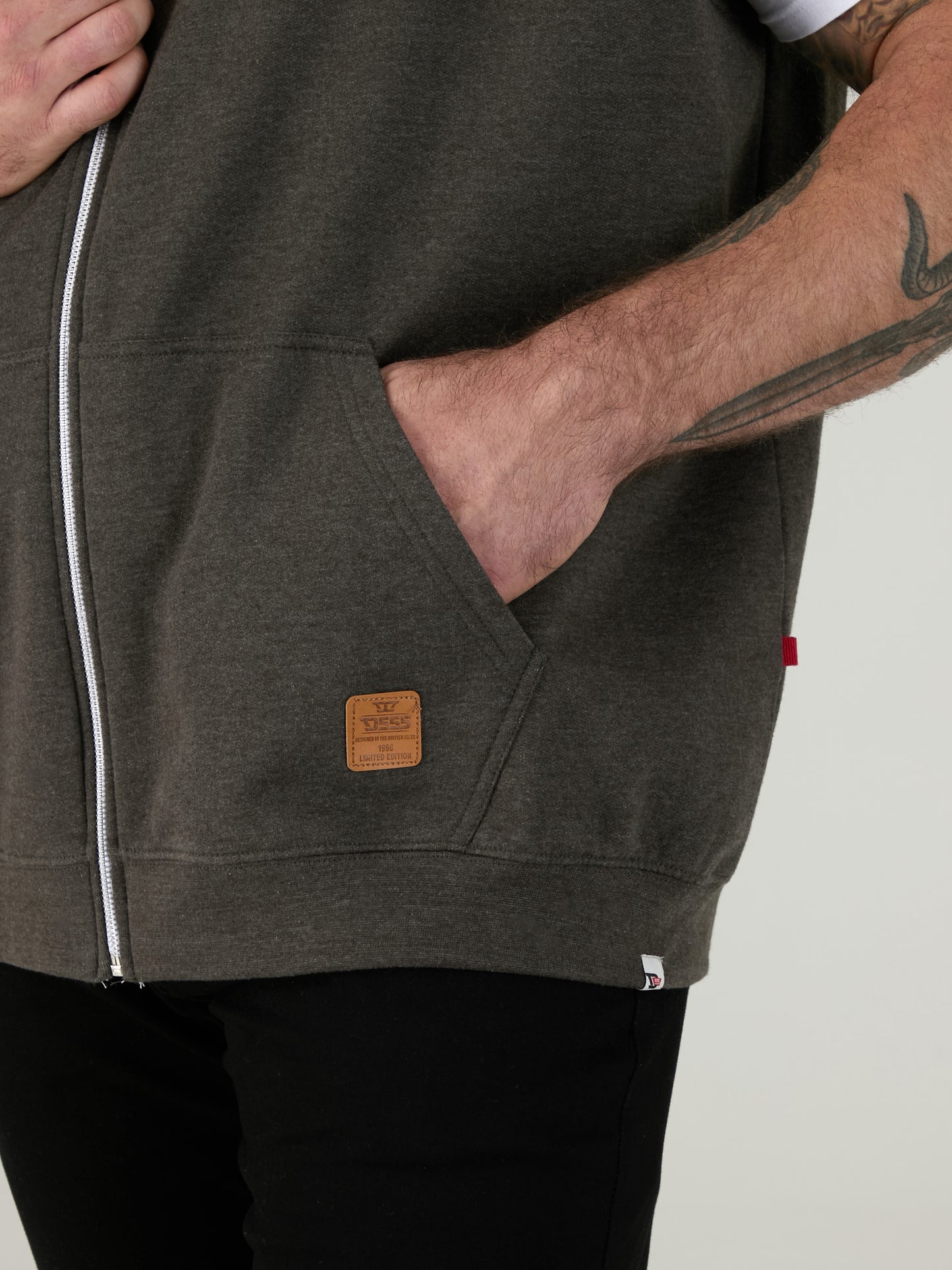 BLAKE-D555 Charcoal Sleeveless Fleece Hoody