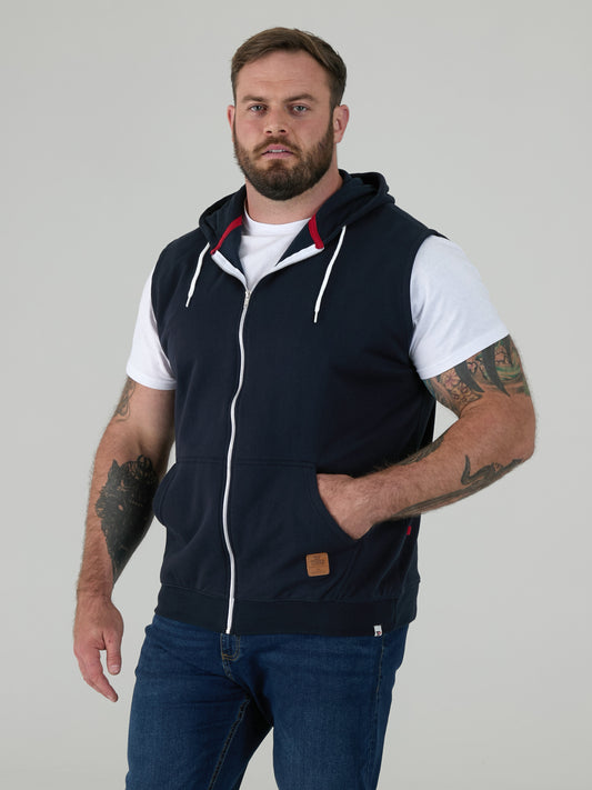 BLAKE-D555 Navy Blue Sleeveless Fleece Hoody