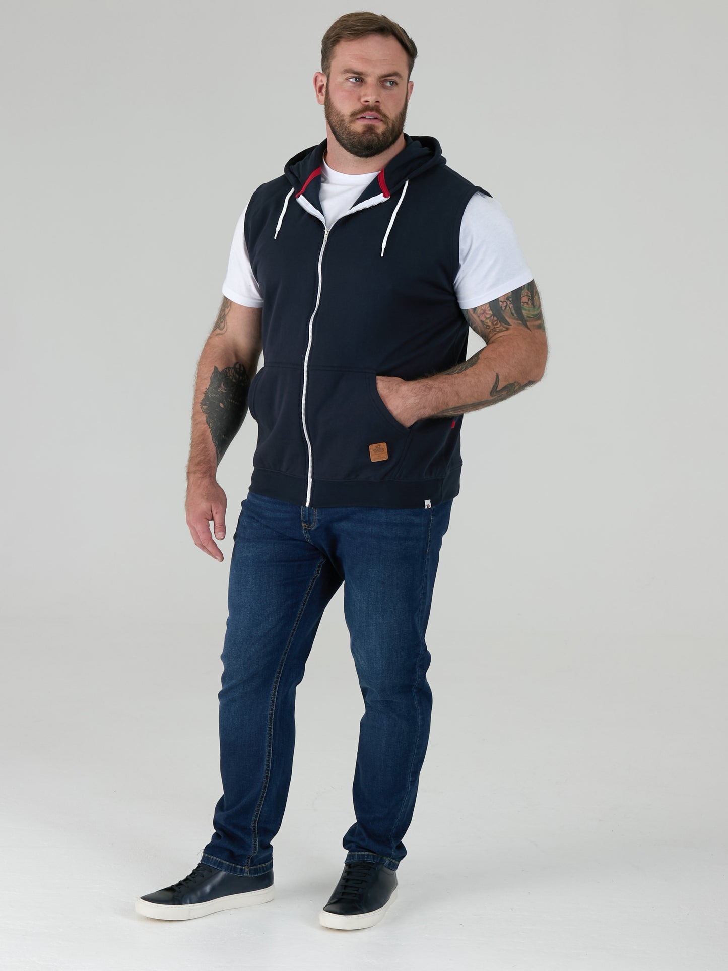 BLAKE-D555 Navy Blue Sleeveless Fleece Hoody