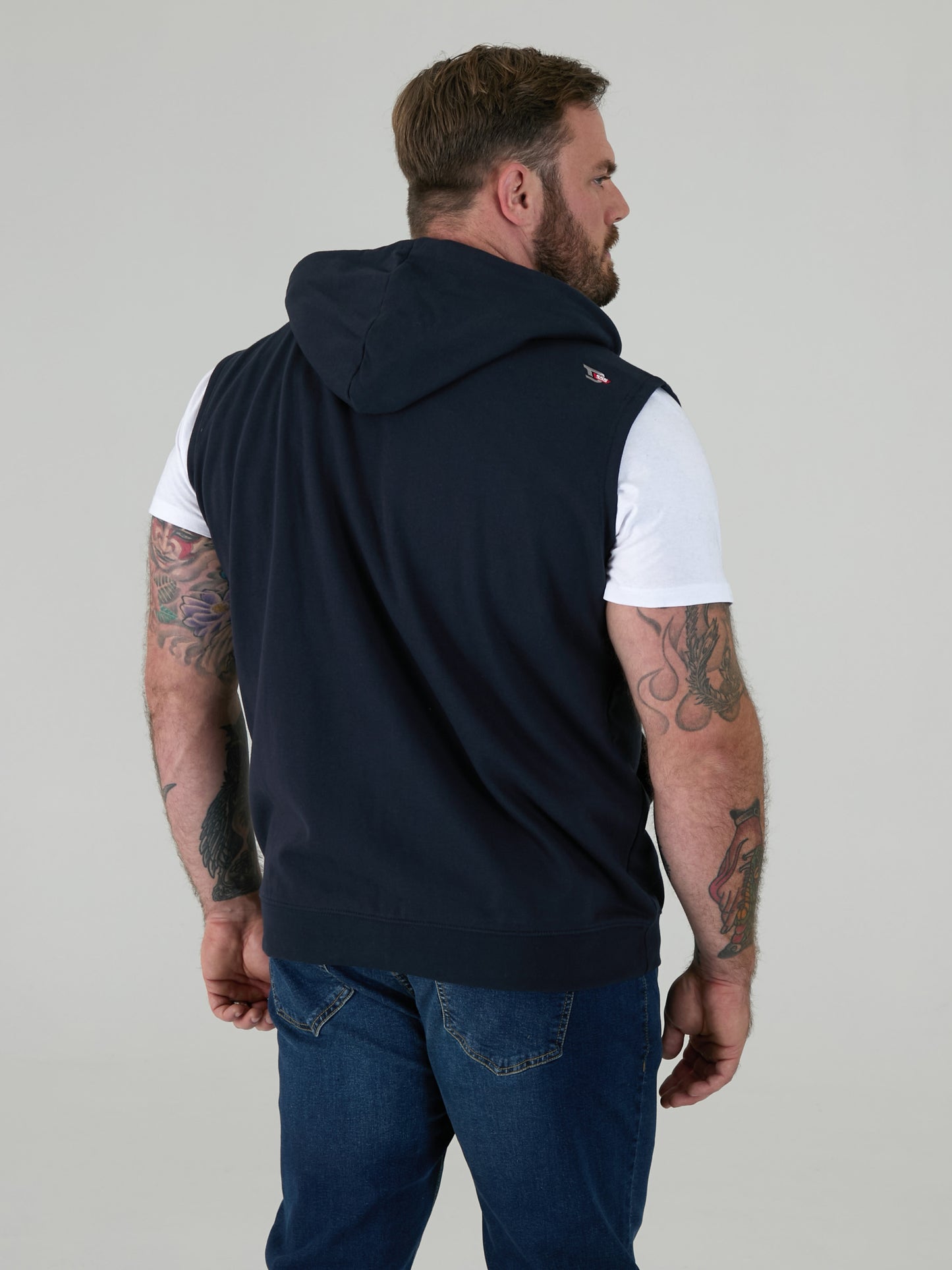 BLAKE-D555 Navy Blue Sleeveless Fleece Hoody